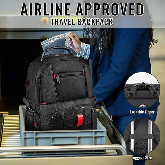 YOREPEK Large Backpack for Men, Extra Large Laptop Backpacks for Men Women, Water Resistant Travel Backpack Airline Approved Business Work Bag Fits 15.6 Inch Computer, Black