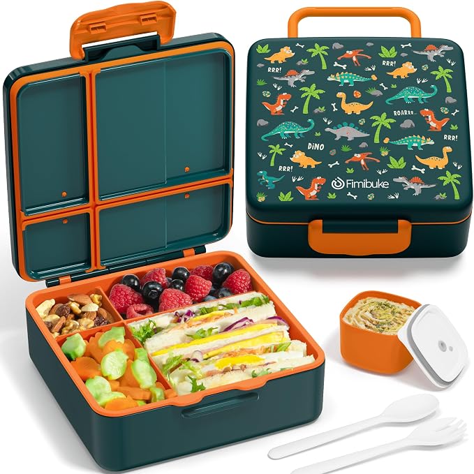 Fimibuke Bento Lunch Box for Kids, Toddler Bento Box with 4 Compartments | Leak Proof BPA Free Dishwasher Safe Lunch Container with Utensils, Ideal Portion Sizes for Ages 3-12 Girls Boys for School