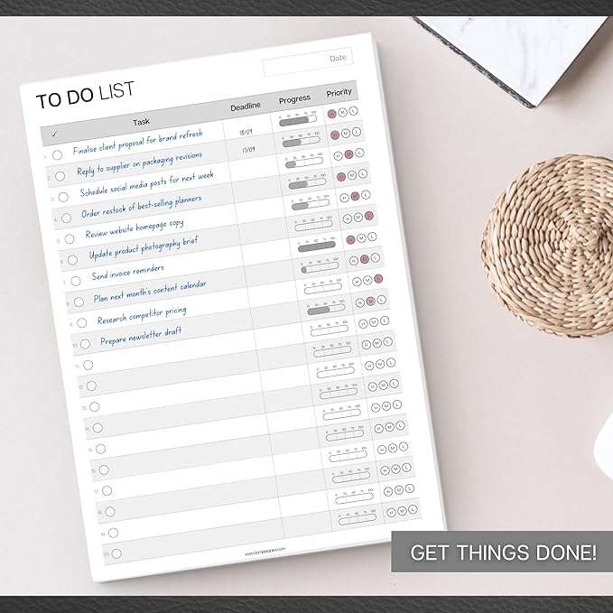 A5 To Do List Notepad – Undated Daily Task Planner Pad with Priority, Progress Tracker & Deadlines – Minimalist Productivity Planner Deskpad – 120gsm Premium Paper – 50 Sheet Checklist Notepad