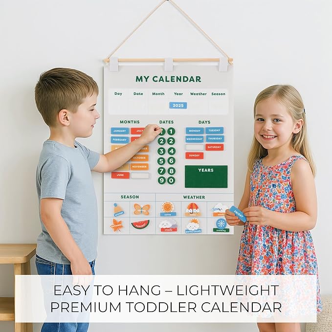 Beautiful Toddler and Kids Calendar - Perfect Homeschool Supplies With Months, Days of the Week, Season and Weather - Cute Play Room Decor Essentials for Preschool Learning & Organization