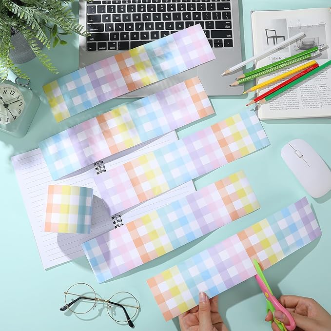 65.6 Ft Pastel Gingham Bulletin Board Border Die Cut Straight Border Trim Plaid Checkered Classrooms Decor for Whiteboard Wall Desk Window Door Locker Office School Party