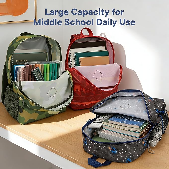 12-Pack 17" Bulk Backpacks for Middle School Students, Bookbags in 6 Assorted Prints, Durable School Backpacks for School Drives, Donations, and Giveaways