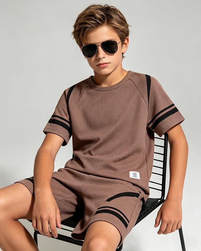 Cakaner Tween Boys Clothes Summer Simple Print T-Shirt And Shorts Set 2 Pieces Teen Trendy Outfits Size 7-14 Year