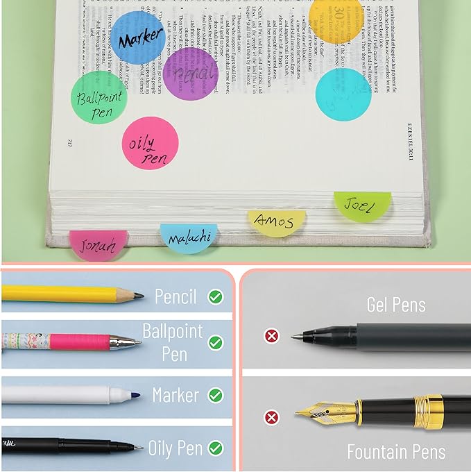 Mr. Pen- Round Transparent Sticky Notes, 1.1” Diameter, 14 Pads, 560 Sheets, Colorful, Water-Resistant See-Through Sticky Notes & Fineliner, Smooth Writing, Note Tabs for Bible Journaling, Studying
