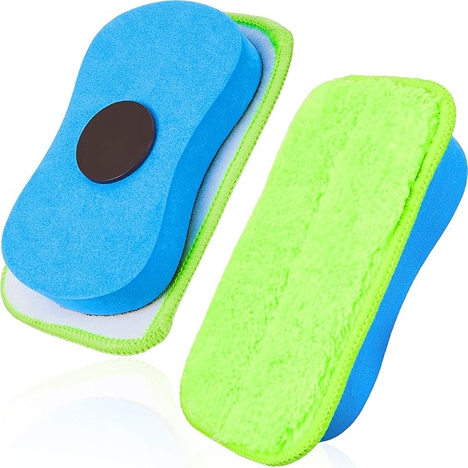 Zonon 2 Pieces Microfiber Dustless Chalk Eraser Magnetic Chalkboard Cleaner Multipurpose Cleaning Duster Washable Reusable Eraser for Markers, Chalk, Home, Classroom and Office (Blue)