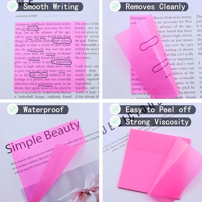 YOUDEFUL 800Pcs Transparent Sticky Notes, 3"x3" Clear Sticky Notes, Waterproof Translucent Sticky Note Pads for Books Annotation, Clear Post it Notes for Bible Study, School, Office