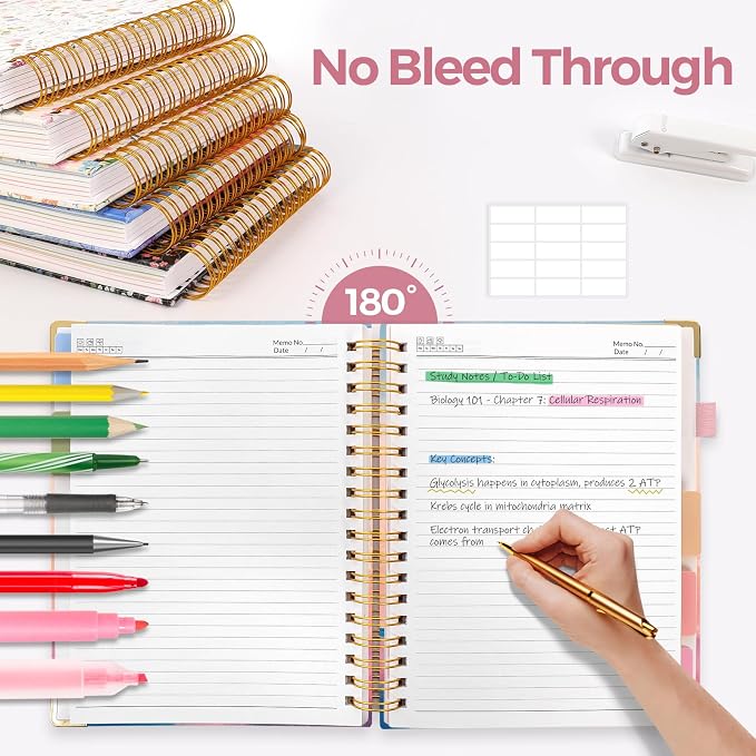 SKYDUE Sprial Notebook With Dividers Tabs, 5 Subject Notebook College Ruled