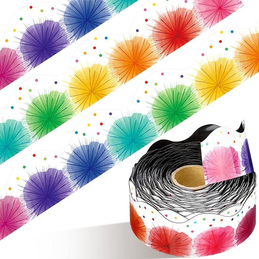 Fuyoooo 49 ft Colorful Poms Scalloped Magnetic Borders for Classroom, Cut Border Trim, Magnetic Bulletin Board Borders for Walls Desks Windows Doors, Lockers Schools Classrooms Homeschool Offices