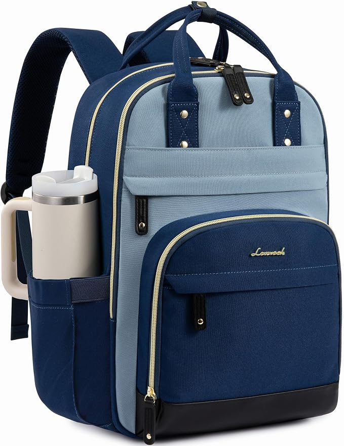 LOVEVOOK Laptop Backpack Women with Giant Tumbler Holder,18.4 inch Work Travel Backpack Computer Laptop Bag,Cute College Nurse Teacher Backpack Purse,Gift for Women & Men,Indigo blue-Mint green-Indigo