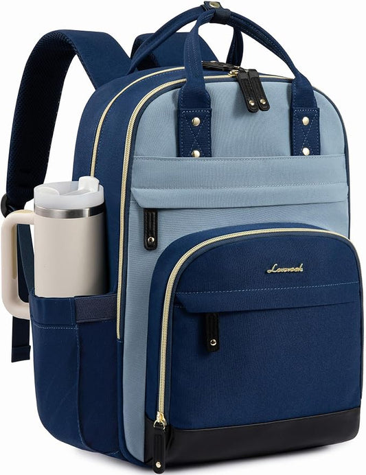 LOVEVOOK Laptop Backpack Women with Giant Tumbler Holder,15.6 inch Work Travel Backpack Computer Laptop Bag,Cute College Nurse Teacher Backpack Purse,Gift for Women & Men,Indigo blue-Mint green-Indigo