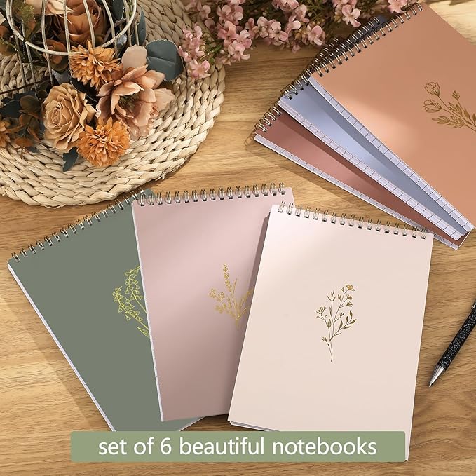 Gueevin 6 Pack Steno Pads, Top Spiral Notebooks 6 x 9 Inches,Morandi