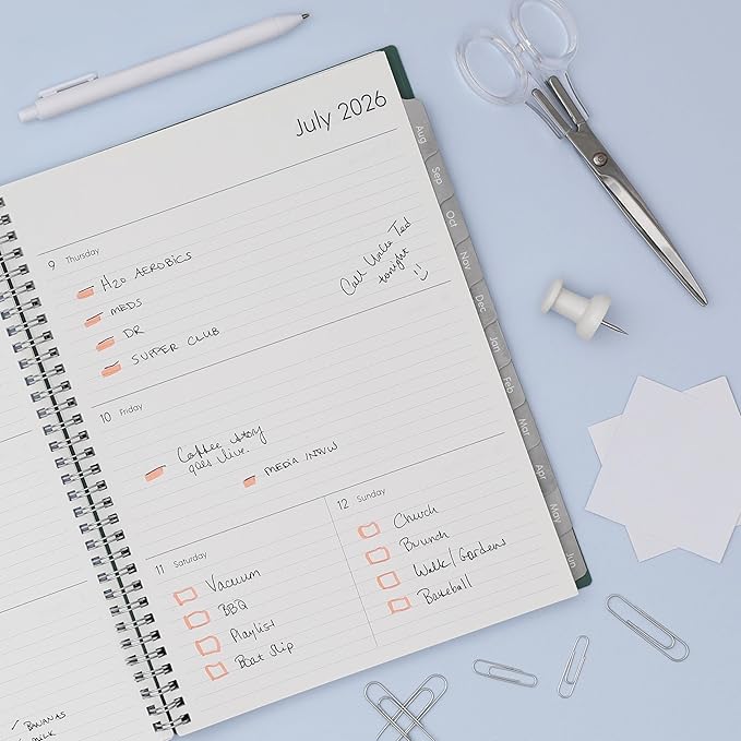 Blue Sky 2026-2027 Weekly and Monthly Academic Year Planner Calendar, July 2026 - June 2027, 8" x 10.875", Flexible Cover, Wirebound, Laminated Tabs, Seychelle