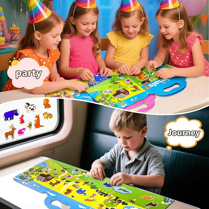 Reusable Sticker Books for Toddlers 1-3, Puffy Stickers Book for Kids Ages 2-4, Toddler Travel Essential Activities Toys for Boys Girls Birthday Christmas - Animal, Ocean and Insect (3 Set)