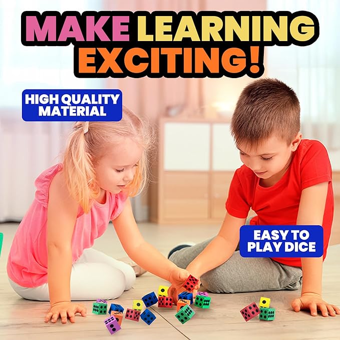 Foam Dice Set - Bulk Pack of 36, 1.5 Inch Large Assorted Colorful Foam Dice Cubes with Number Dots, Use for Kids, Classrooms, Math Games, Building Toys, Party Supplies by Bedwina