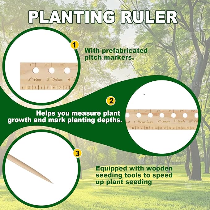 Seeding Ruler with Holes Wood, Seeding Ruler with Holes, Spacer Tool Seeder Planting Ruler, Wooden Measuring Tool for Seedings, Vegetable Planting Template