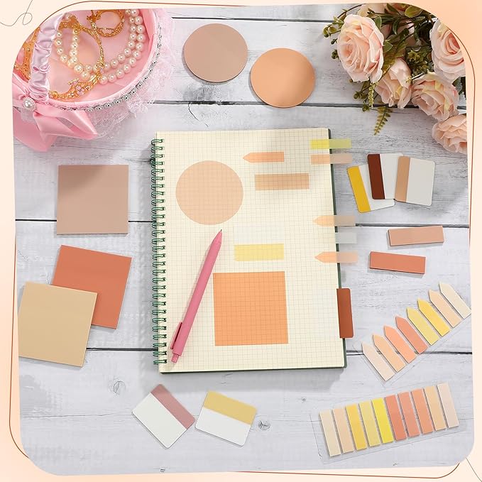 Glenmal Transparent Sticky Note Set 910 Sheets Translucent Clear Self-Adhesive Sticky Notes Bulk Gradient Color Waterproof for Bible Tabs Book Tabs Office Study Supplies Book Annotation(Brown)