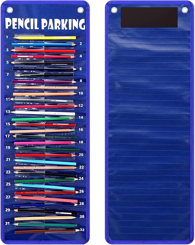 Sabary Pencil Parking Pocket for Classroom,Hanging Pencil Holder Wall Organization Numbered pencils Dispenser with Magnetic Strip Grommets for Back to School Student Essentials(Simple)