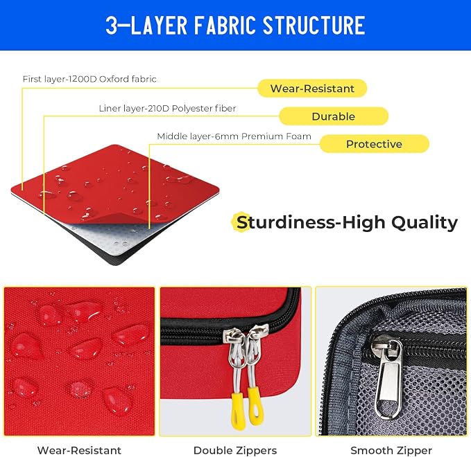 ECHSRT Large Capacity Pencil Case with Hidden Pocket, 1200D Oxford Fabric Zipper Pencil Pouch with Handle, Multi-Pocket Stationery Organizer for Office, College, Travel and Daily Carry - Red