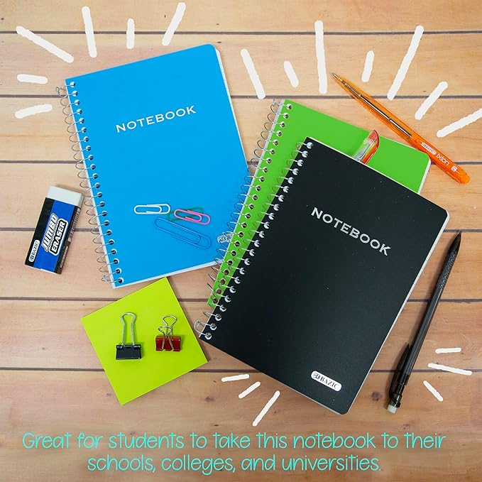 BAZIC PRODUCTS Spiral Notebook, Composition Book, 5" x 8" Poly Cover Spiral Notebook, College Ruled 100 Sheet Notebook for School, Office, & Home Use, Assorted Color, 36-Pack
