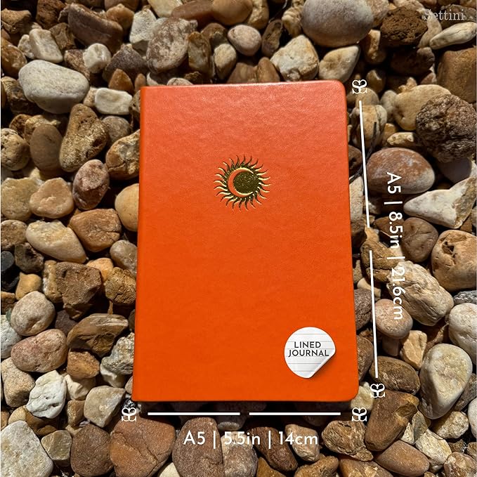 SETTINI Lined Journal, Ideal for Journaling - A5 Vegan Leather Notebook, 192 Archival-Quality Pages, QuillEase Bleed-Free Paper, Inner Pocket & Bookmark - Orange Gifts, Orange Sun