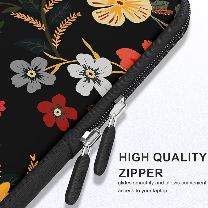 iCasso Laptop Sleeve 13 inch for MacBook Air 13-13.6 inch, Stylish Laptop case for MacBook Pro 13 inch, Slim Protective Travel Carrying Case for MacBook Pro 14 inch, Chromebook, HP, Dell, Black Floral
