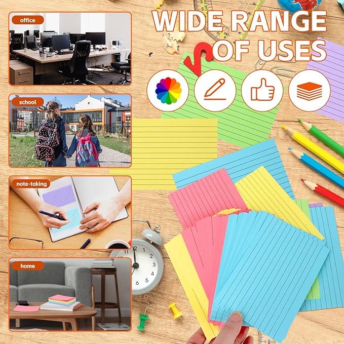Tecmisse 3x5 Index Cards Colored, 120 PCS Ruled NoteC ards, Lined Flashcards, Colorful Flash Cards for Studying, Heavy Notecards for Office and School