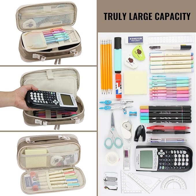 JOINPRO Large Capacity Pencil Case, 4 Compartment Pen Pouch Organizer with Double Zipper, Storage Bag for School, Office, Teen Girl Boy Men Women