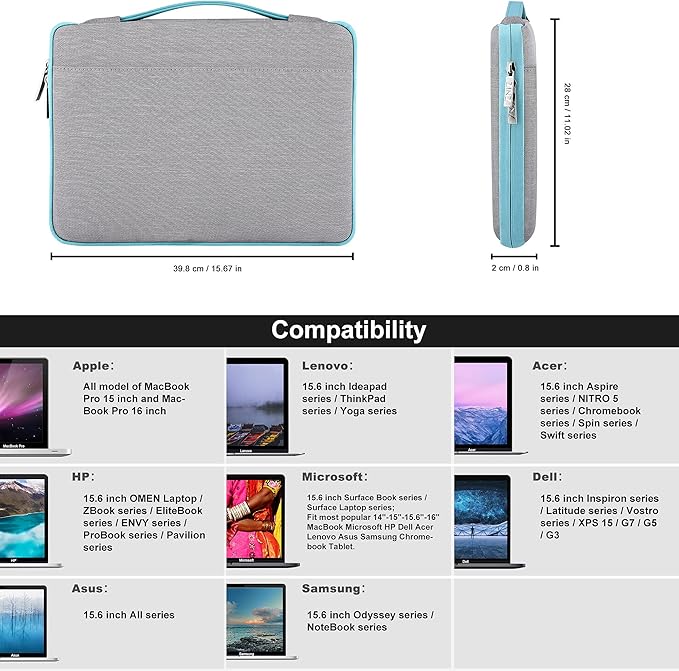 Hseok Laptop Sleeve 15.6-16 Inch Case Briefcase Compatible with MacBook Neo 16, MacBook Pro 16 M5/M4/M3/M2/M1, MacBook Air 15 M5, XPS 16 and Most 15.6-16 Notebooks,L01G04