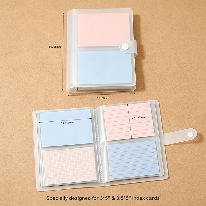 3x5 Index Card Holder, Holds 200 Pieces Cards, Clear Card Binder, Flashcard Organizers and Notecard Holder, Organizer Book Binder for Note, Study and Recipe (3x5)