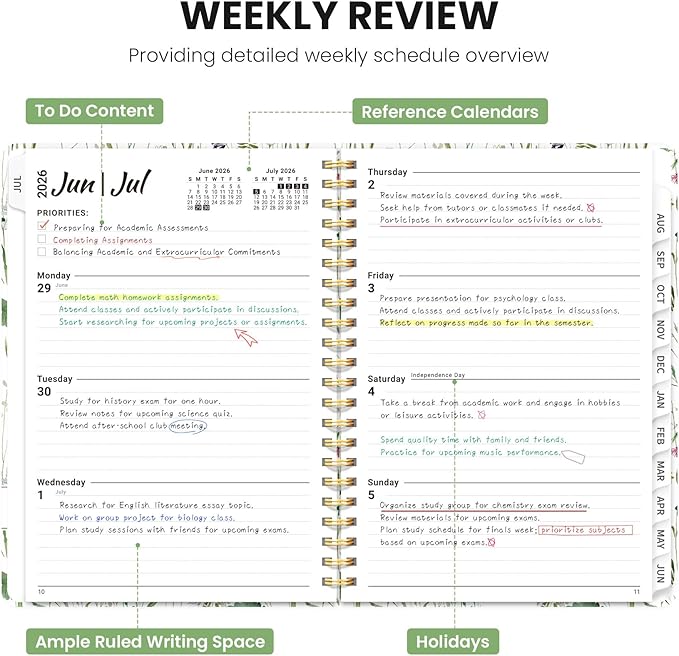 Planner 2026-2027, Monthly and Weekly Academic Planner July 2026 - June 2027, Hardcover Student Teacher Planning Agenda Calendar Book with Tabs, Perfect for Office School Supplies, A5 (6.3" x 8.5") - Spring Flowers
