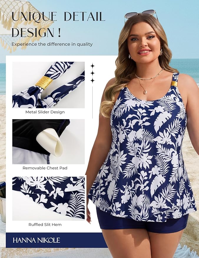 Hanna Nikole Womens Tankini Swimsuits 2 Piece Bathing Suit Flowy Ruffle Tankini Tops with Swim Shorts