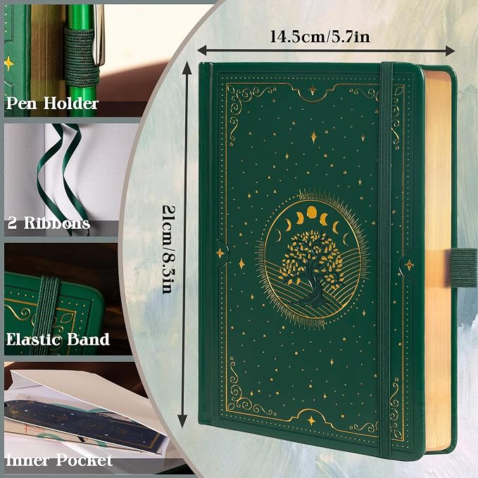 TIEFOSSI Tree of Life Journal, A5 Dotted Journal for Women Men, Dot Aesthetic Notebook with 190 Numbered Pages, Hardcover Vegan Leather Journals with Bookmark, 160 GSM Thick Paper
