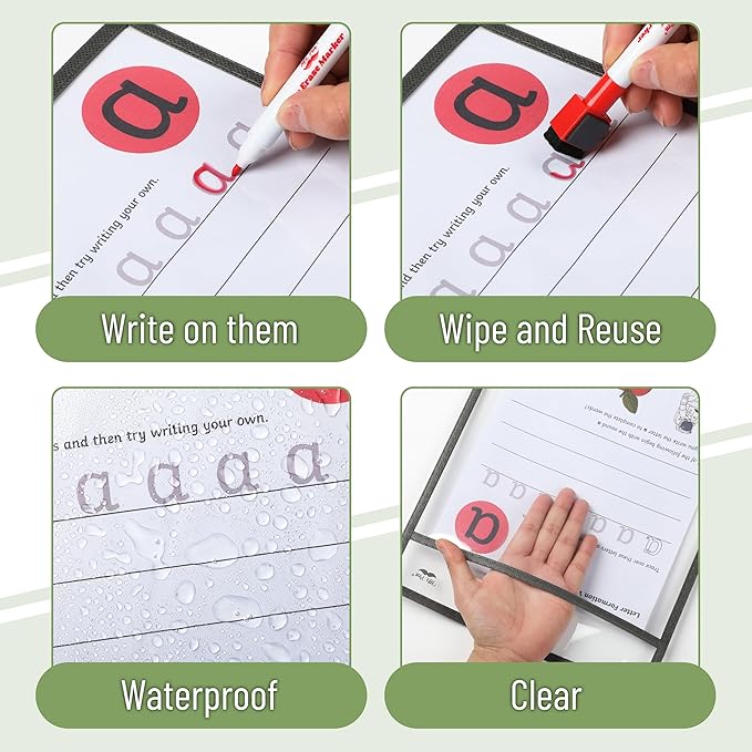 Mr. Pen- Reusable Dry Erase Pocket Sleeves, 10" x 14", 12 Pack, Autumn Color, Clear Plastic Paper Sleeves, Ticket Holders, Clear Plastic Sheet Protectors, Teacher, School, Classroom Supplies