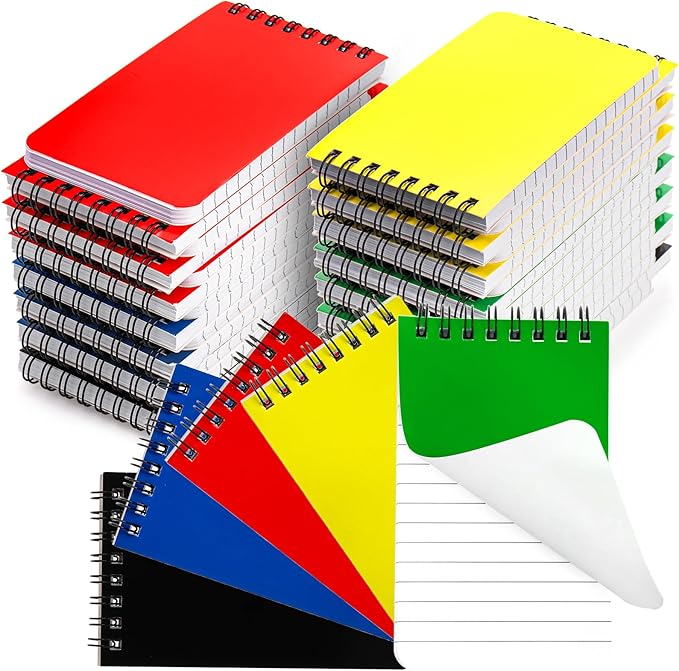 Hacaroa 30 Pack Top Spiral Memo Pads, 3"x5" Lined Pocket Notebook Mini College Ruled Paper 75 Sheets/150 Pages, Wirebound Small Steno Pads for Home, School, Office, Assorted Colors