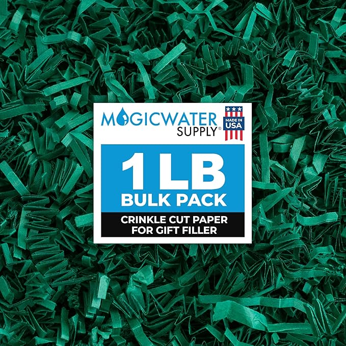 MagicWater Supply Crinkle Cut Paper Shred Filler-1LB Forest Green-Decorative & Protective Packaging for Bridesmaid Gifts & Bridesmaid Proposal Gifts Holiday Stuffers Birthdays Wedding & Anniversaries