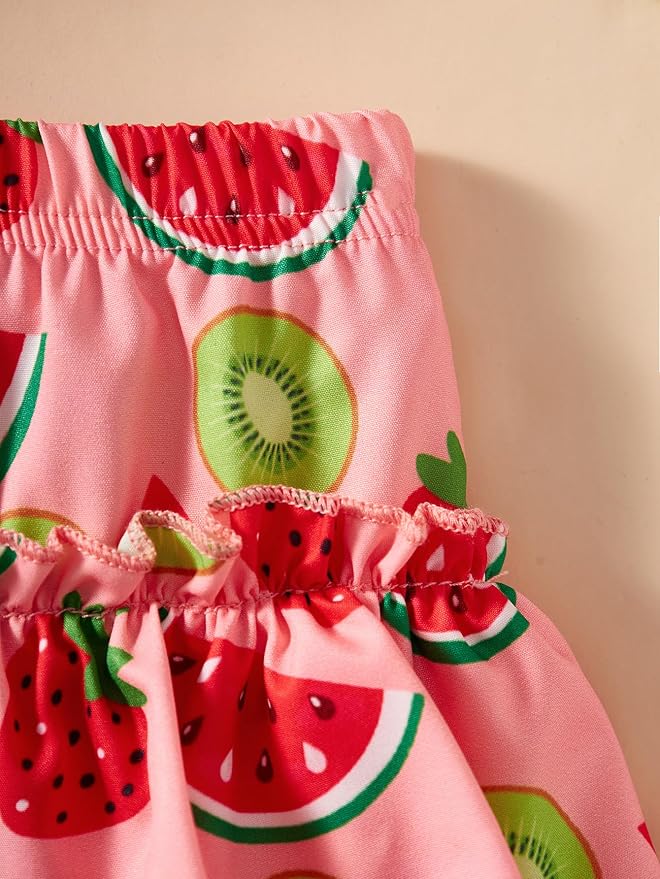Little Girls Skirt Set - 2 Piece Short Sleeve Top Shirred Tiered Skirt Outfit Girls Spring Summer Clothes 3-8 Years