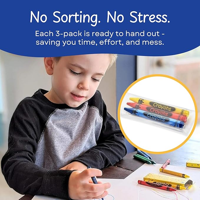 CrayonKing 100 Sets of 3-Packs in Cello (300 Bulk Crayons) – Restaurants, Classrooms, Parties & Events – Kid-Safe, Pre-Packaged, Assorted Colors Non-Toxic Crayons