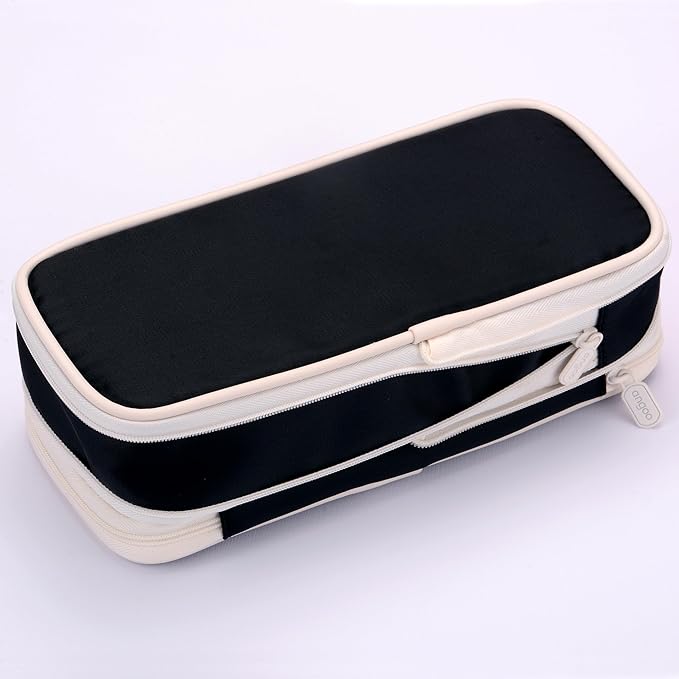 Large Capacity Big Special Cute Aesthetic Preppy Canvas Pencil Case Organizer Holder Pouch Bag with Zipper Compartments, Pen Cases for Women Girls School Adults (Black)