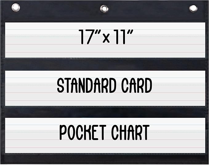 Essex Wares - 17" Wide x 11" Tall Pocket Chart, Black - Sturdy Pocket Chart for Classroom for Sentence Strips - Easy to Use & Hang, Reusable Black Pocket Chart