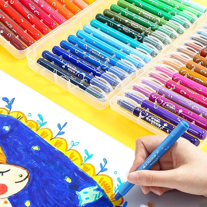 M&G Washable Tempera Paint Sticks, 48 colors Solid Tempera Paint Set with 1 paint brush for artists, Super Quick Drying, Works Great on Paper Wood Glass Ceramic Canvas