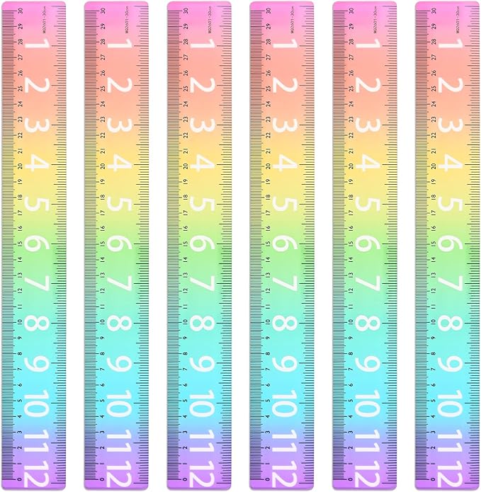 BAYTORY 6Pcs 12inch/30cm Acrylic Straight Rulers, Transparent Gradient Color Rulers, Shatterproof Rainbow Color Measure Stationery with Centimeters, for School Classroom Student (12inch/30cm)