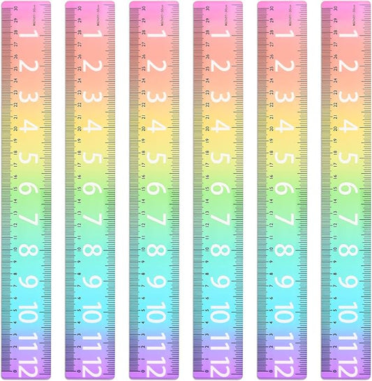 BAYTORY 6Pcs 12inch/30cm Acrylic Straight Rulers, Transparent Gradient Color Rulers, Shatterproof Rainbow Color Measure Stationery with Centimeters, for School Classroom Student (12inch/30cm)