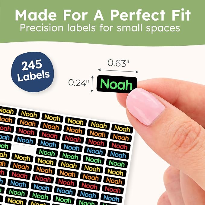 Small Custom Name Labels for Kids (245 Stickers) - Personalized & Waterproof Labels for School Supplies, Daycare, Sleepaway Camp & Clothing Tags - Neon
