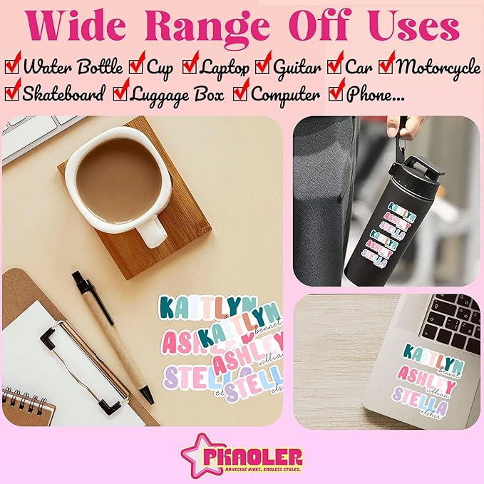 Personalized First and Last Name Sticker – Custom Aesthetic Vinyl Decal – Waterproof, Removable, Trendy Gift for Women, Girls, Kids, Teens – Laptop, Phone, Water Bottle, Tumbler, Notebook, Car, Helmet