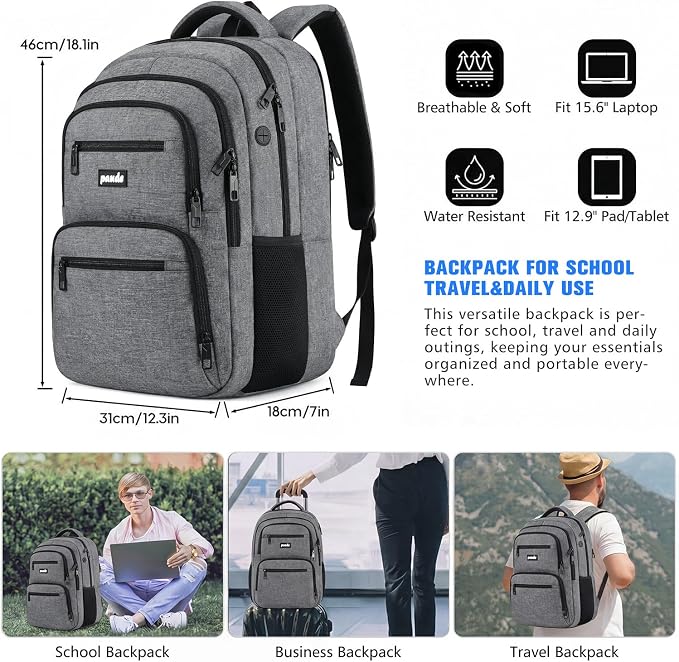 Paude Laptop Backpack,School Backpack for Teens Adults,Large Bookbag Backpack for Men High School College Students,Waterproof