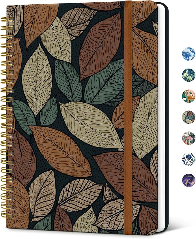 Taja Lined Spiral Journal Notebook for Women, A5 Cute College Ruled Hardcover Notebook for Work & Note Taking, Pretty Journal for Writing, 140 Pages, Rustic Foliage