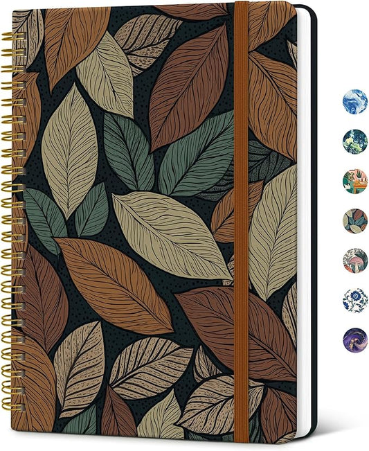 Taja Lined Spiral Journal Notebook for Women, A5 Cute College Ruled Hardcover Notebook for Work & Note Taking, Pretty Journal for Writing, 140 Pages, Rustic Foliage