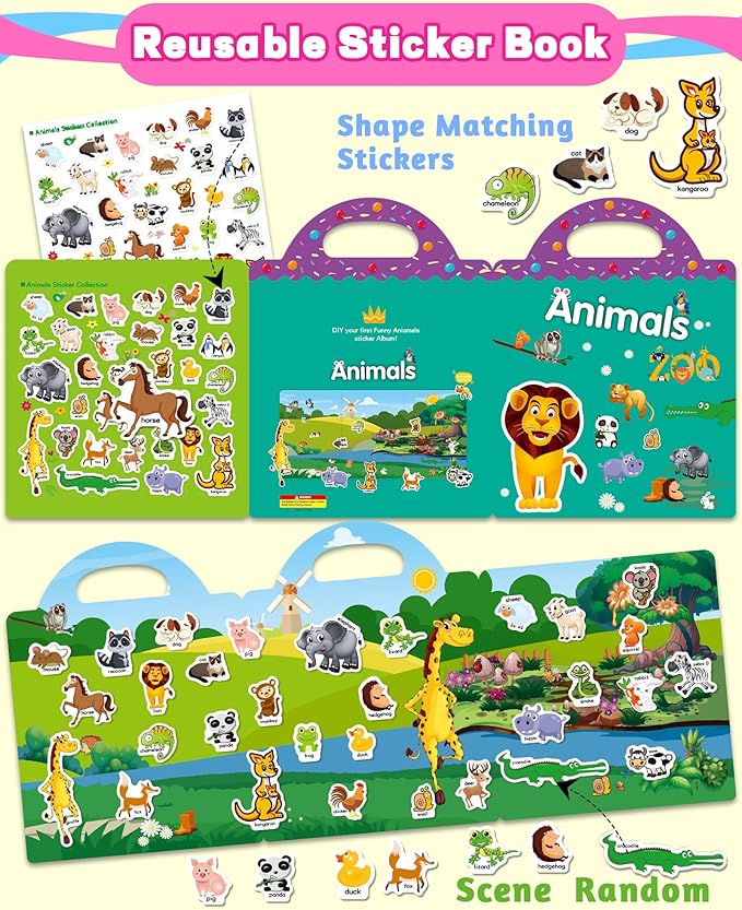 Walenced Reusable Sticker Book for Toddlers, Travel Stickers for Kids, Toddler Craft Activities Toys, Birthday Gifts for Boys & Girls