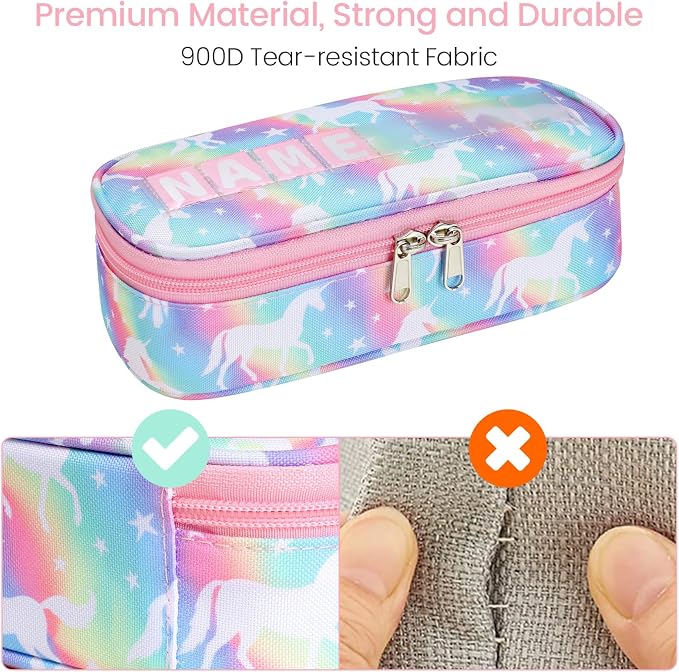 Cambond Pencil Case for Girls - Cute Pencil Cases for Kids Teen Girls Big Capacity Pencil Box Special Pencil Pouch for School with Personalized Letter Cards and Slot, Rainbow Unicorn