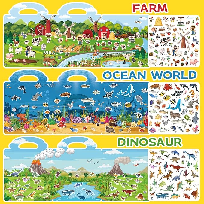 Reusable Jelly Sticker Books, Sticker Books for Toddlers, Stickers for Kids, Travel Toys for Children 3-6, Toddler Craft Activities, Birthday Gifts for Boys & Girls